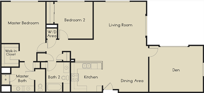 Floor plan for 2 beds, 2 baths, 1597 sqft